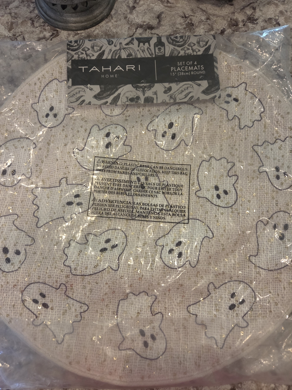 Tahari Sequin Round Ghost Placemats